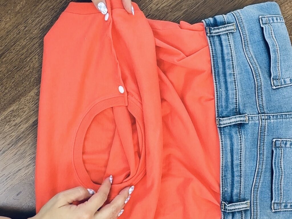 finished DIY adaptive clothing one-piece outfit for special needs child