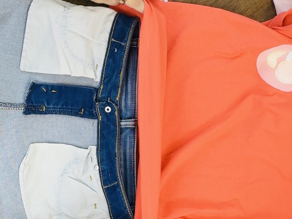 shirt and pants laid flat inside out for sewing adaptive clothing