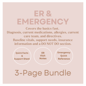 ER and emergency bundle product image - part of the caregiver’s medical companion printable collection