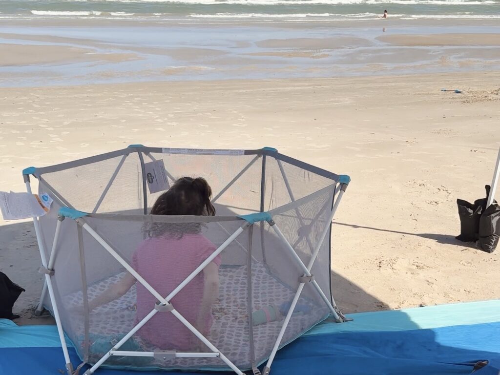 Playpen showing how to take a medically complex child to the beach